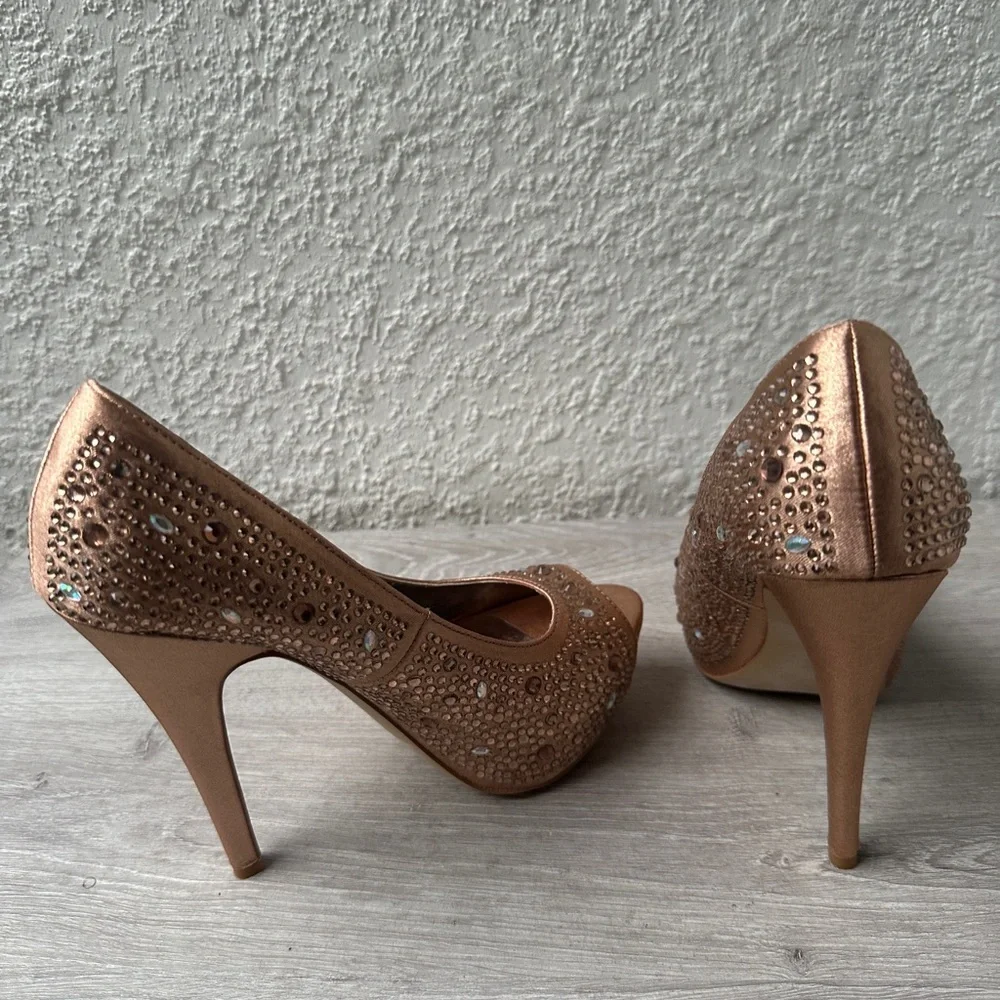 Steve Madden Sparkling Gold Peep-Toe Heels - Picture 10 of 17